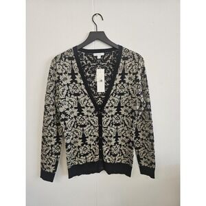 New‎ York & Company Cardigan Womens Small Metallic Floral Button Sweater